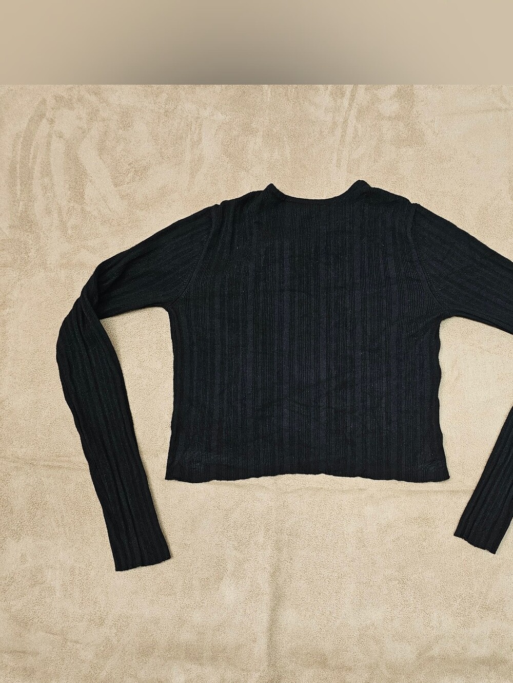 Garage Black Ribbed Button-Front Cropped Sweater - Picture 3 of 8